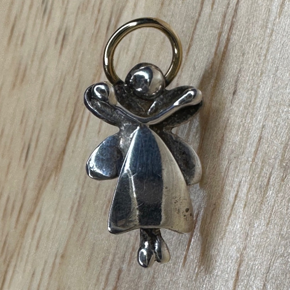 Sterling Silver Angel Pin Brooch with Gold Tone Halo Religious Jewelry Small 925